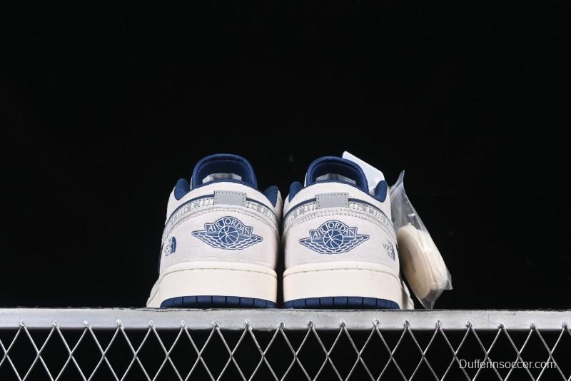 Nike Air Jordan 1 Low AJ1 The North Face Collaboration - Grey Pigskin Blue Sole Retro Basketball Shoes DM9188-011