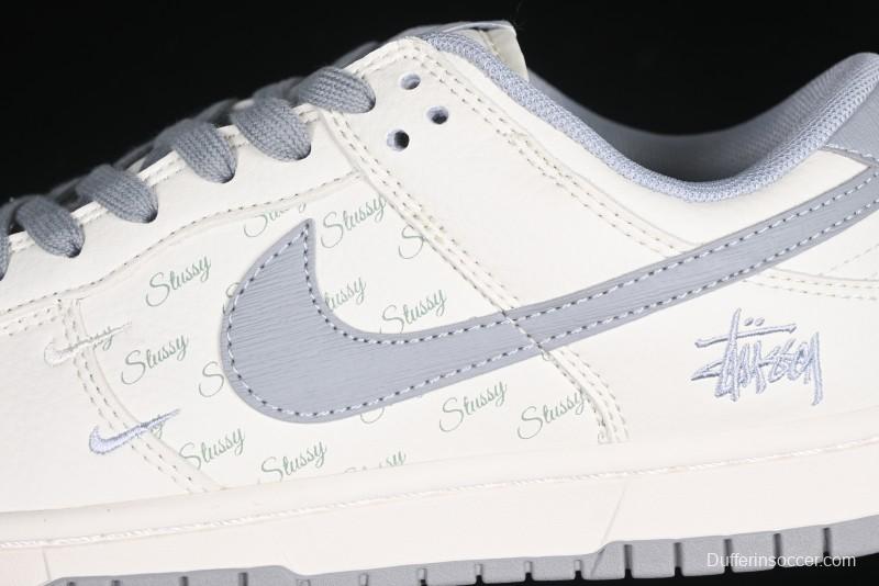 Nike SB Dunk Low Stussy Collaboration Light Grey Brushed Swoosh Anniversary Custom Low-Top Casual Sneakers - XX2025-608