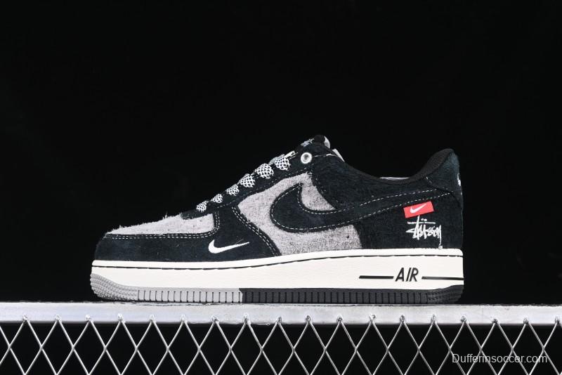 Nike Air Force 1 '07 Low Stussy Collaboration Black Grey Outsole Low-Top Casual Sneakers - SJ6698-017
