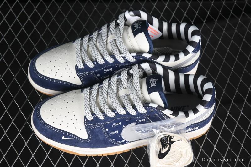 Nike SB Dunk Low Stussy Collaboration Suede Blue Anniversary Custom Low-Top Casual Sneakers - XS1086-009