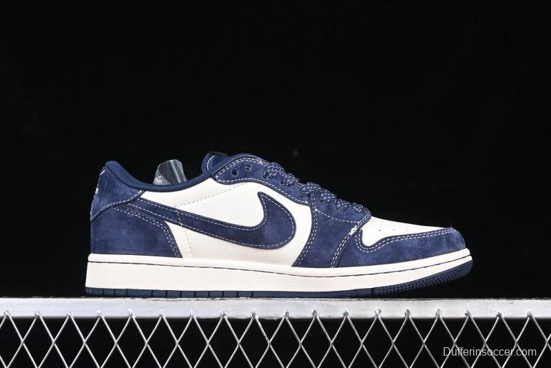 Nike Travis Scott x Fragment Design x Air Jordan 1 Low OG SP AJ1 Collaboration Sneakers - Prussian Blue - XS3086-006