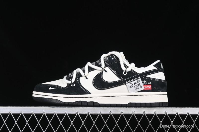 Nike SB Dunk Low Supreme x Stone Island Triple Collaboration Strap Patch Black Swoosh Anniversary Custom Low-Top Casual Skate Shoes - YX5066-202