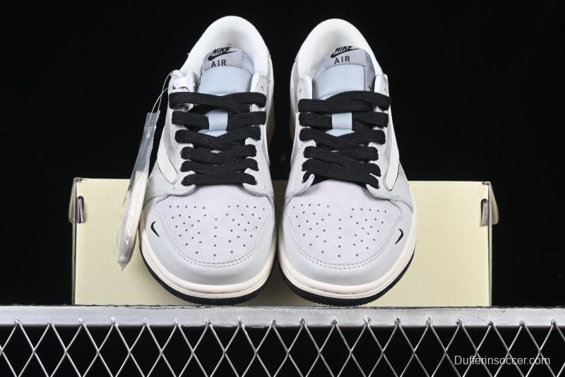 Nike Travis Scott x Fragment Design x Air Jordan 1 Low OG SP AJ1 Retro Sneakers in Summer Cicada Grey - XZ6898-001