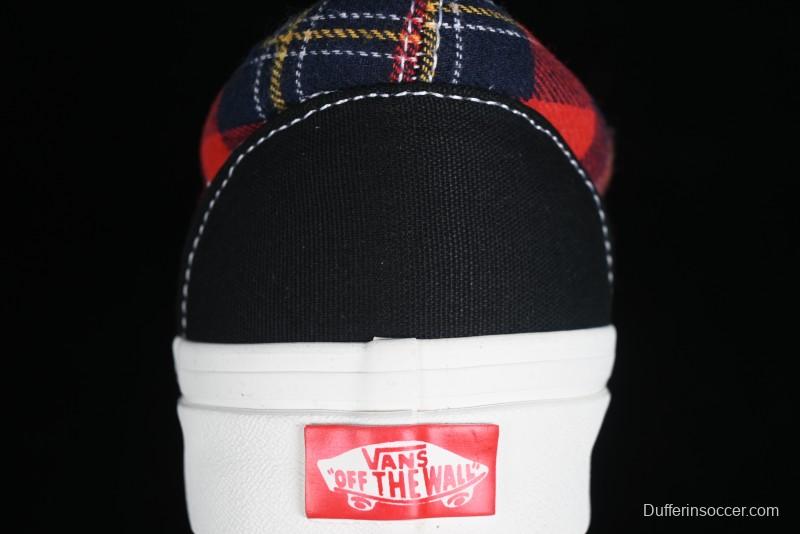 Vans Era Low-Top Skate Shoes with Black Canvas and Red Scottish Plaid Checkered Design - VN0A2RR1QWP