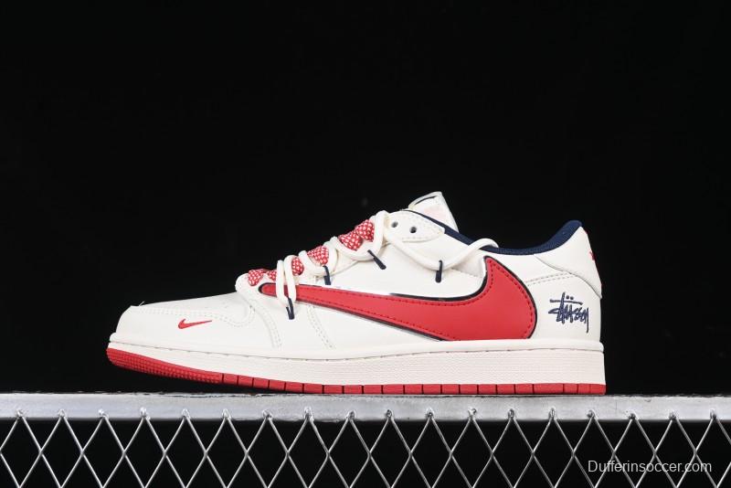 Nike Travis Scott x Fragment Design x Air Jordan 1 Low OG SP AJ1 Retro Sneakers with Reverse Swoosh - SJ0086-138