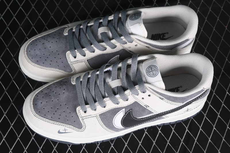 Nike SB Dunk Low Stone Island Collaboration Black White Swoosh Anniversary Custom Low-Top Casual Skate Shoes - DJ2024-087