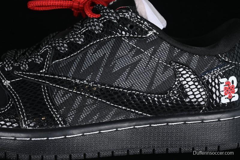 Nike Travis Scott x Fragment Design x Air Jordan 1 Low OG SP AJ1 Year of the Snake Limited Black Snake Web Low Top Casual Sneakers - CH6336-018