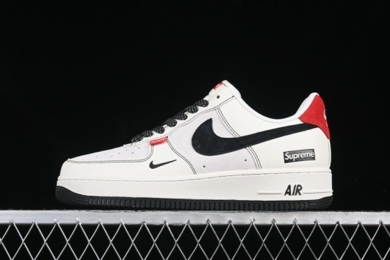 Nike Air Force 1 '07 Low Supreme Collaboration Casual Sneakers in Beige Black Red - BB7518-019