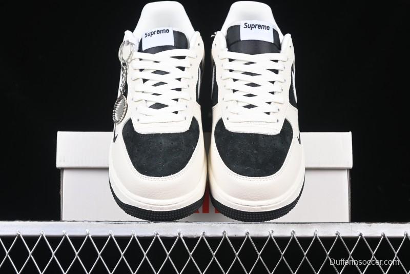 Nike Air Force 1 '07 Low Supreme Collaboration - Beige Black Double Swoosh Casual Sneakers - DF0188-019