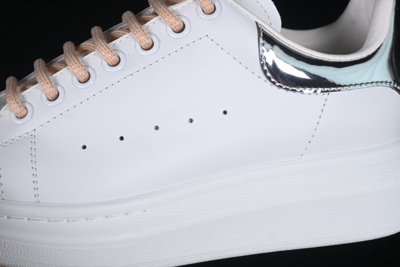 Alexander McQueen Oversized Sneakers with Mirror Silver Heel - White Leather Lace-Up Shoes