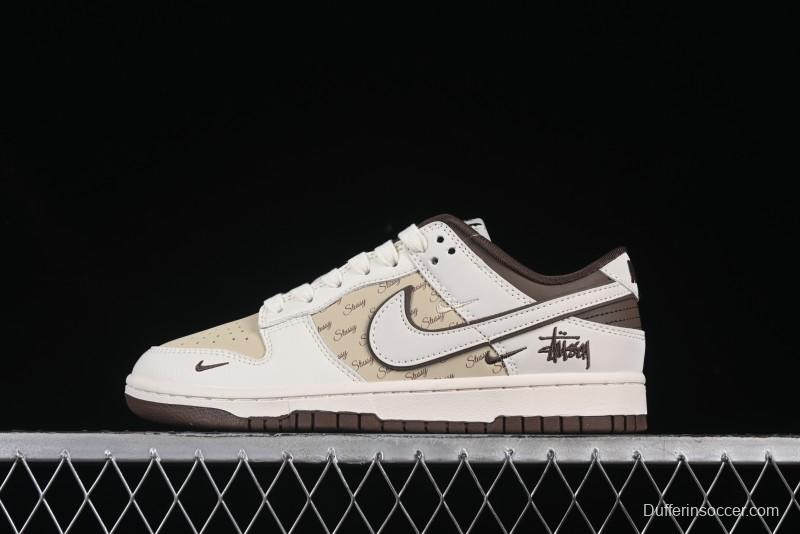 Nike SB Dunk Low Stussy Collaboration Double Swoosh Chocolate Anniversary Custom Low-Top Casual Skate Shoes - XS6089-505