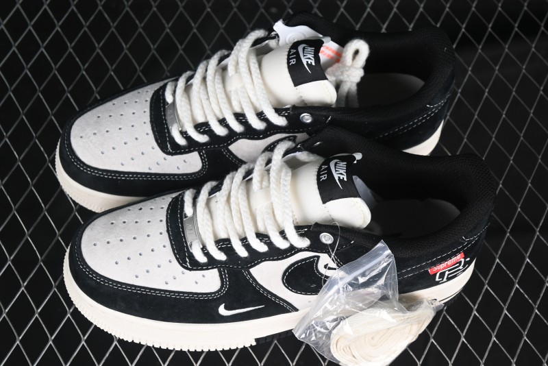 Nike Air Force 1 '07 Low Supreme Champion Collaboration Beige Black Mini Swoosh Casual Sneakers - SJ6698-019