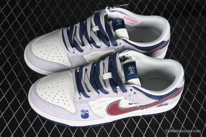 Nike SB Dunk Low Stussy Collaboration Black Burgundy Swoosh Anniversary Custom Low-Top Casual Skate Shoes - DM6868-022