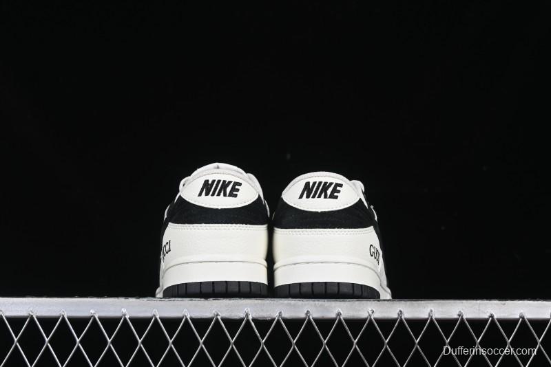 Nike SB Dunk Low Gucci Collaboration Black White Lettering Anniversary High-End Custom Low-Top Casual Skate Shoes - DJ2024-098