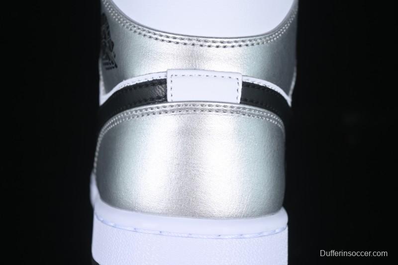 Nike Air Jordan 1 Mid AJ1 Basketball Shoes in Black White Silver - DQ8423-103