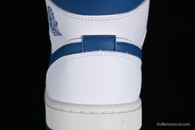 Nike Air Jordan 1 Mid Industrial Blue Basketball Shoes with Air Cushion - FN5215-141