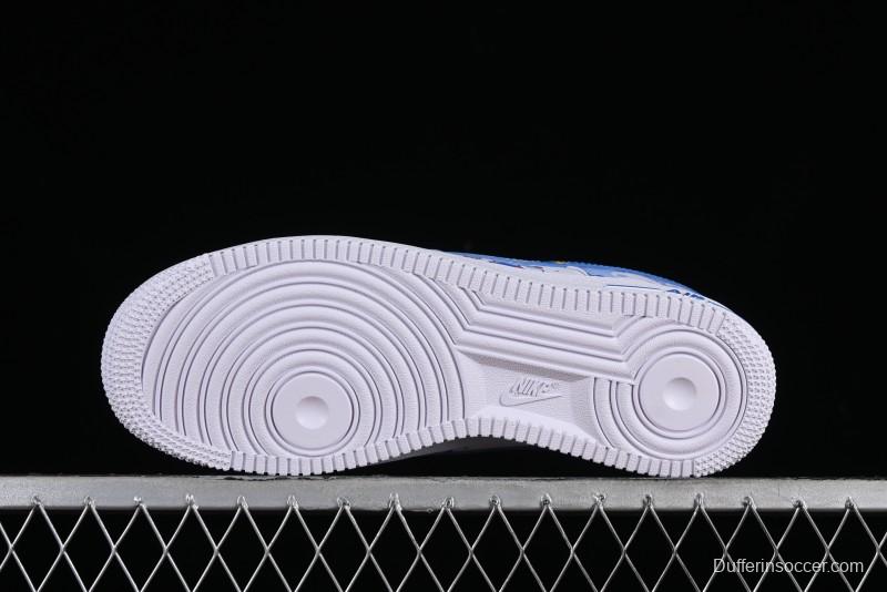 Nike Air Force 1 '07 Low Witch Collaboration Custom Leather Sneakers with Skull Design and Gradient White-Blue - CW2288-111