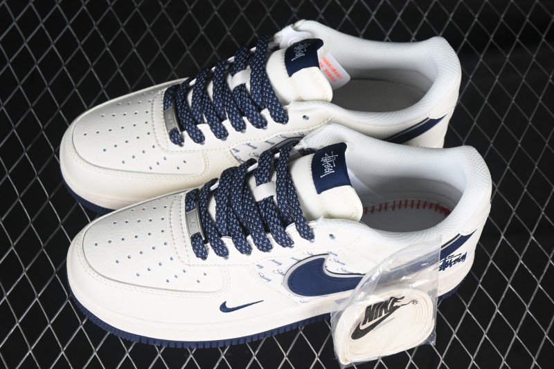 Nike Air Force 1 '07 Low Stussy Collaboration - Navy Blue & Off-White Low-Top Casual Sneakers - XZ3328-568
