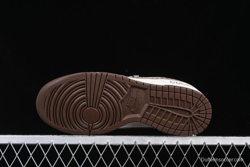 Nike SB Dunk Low Gucci Collaboration Monogram Beige Brown Swoosh Anniversary Custom Low-Top Casual Skate Shoes - DJ2024-059