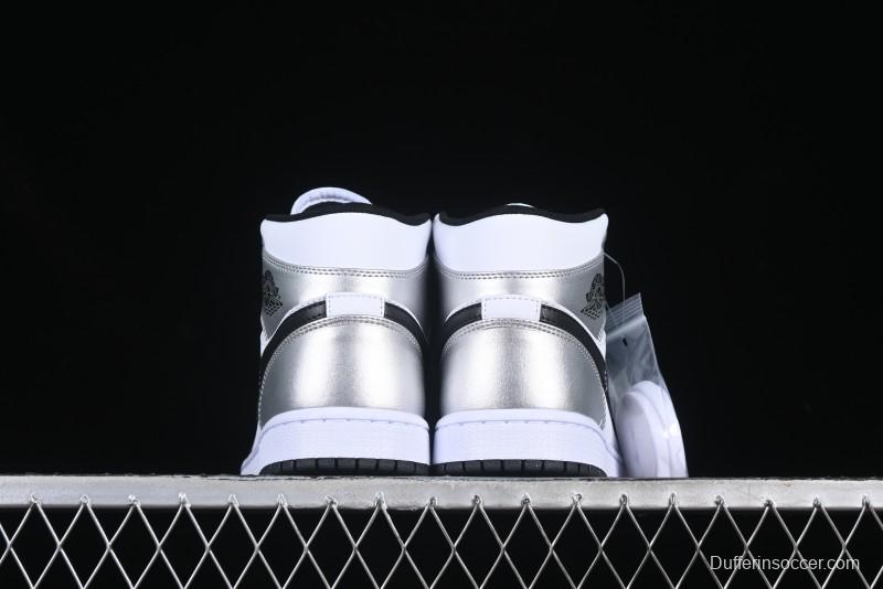Nike Air Jordan 1 Mid AJ1 Basketball Shoes in Black White Silver - DQ8423-103