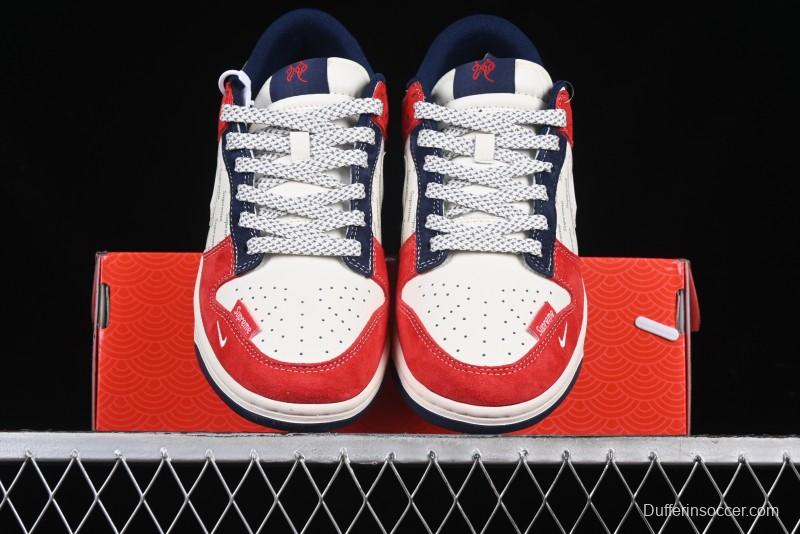 Nike SB Dunk Low Supreme Collaboration - China Red with 3D White Swoosh Anniversary Custom Low-Top Casual Sneakers - FC1688-209