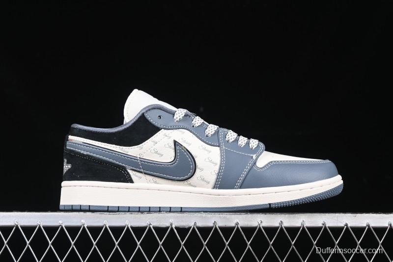 Nike Air Jordan 1 Low Stussy Collaboration - Grey Swoosh Retro Basketball Shoes - XX3318-503