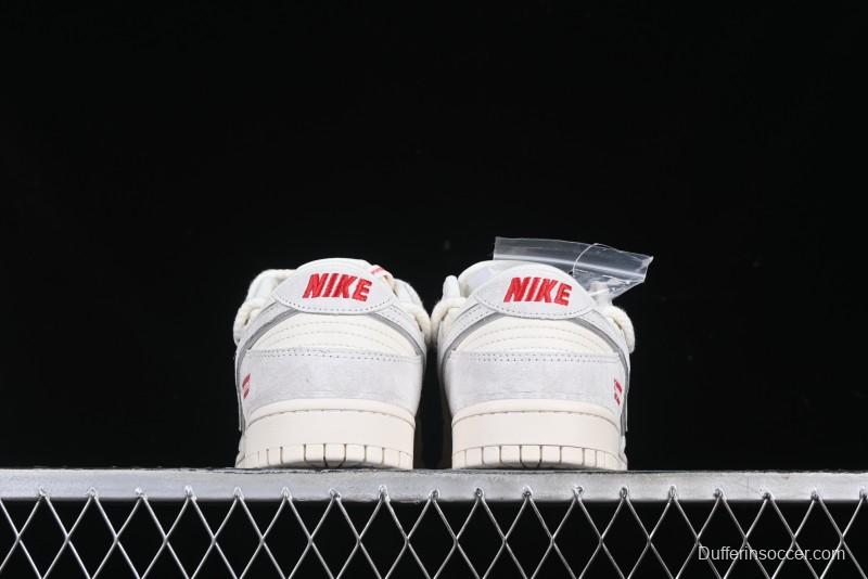 Nike SB Dunk Low Supreme Collaboration Light Gray Drawstring Anniversary High-End Custom Low-Top Casual Skate Shoes - XX3168-109