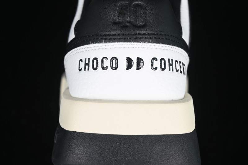 Choco Concert Leather Round Square Asymmetric Fashion Sneakers Black White - AJE5