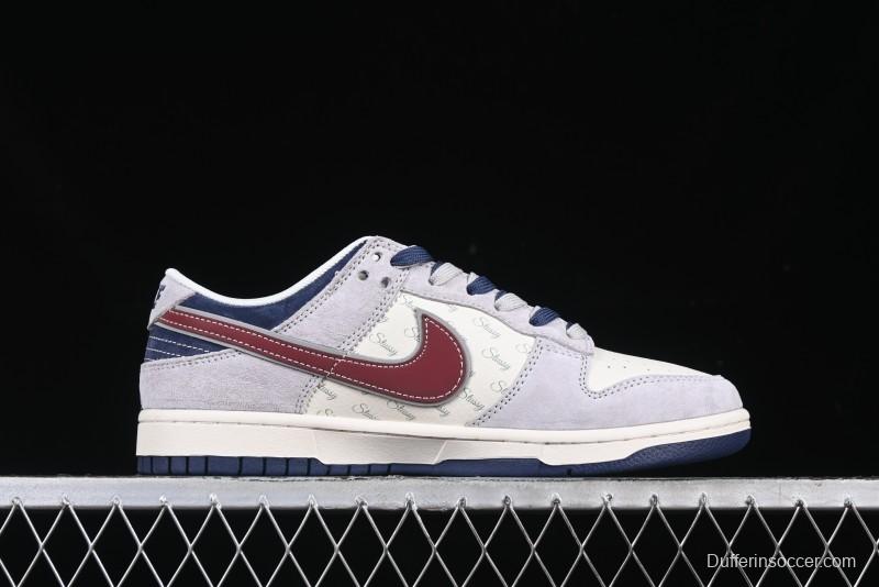 Nike SB Dunk Low Stussy Collaboration Black Burgundy Swoosh Anniversary Custom Low-Top Casual Skate Shoes - DM6868-022