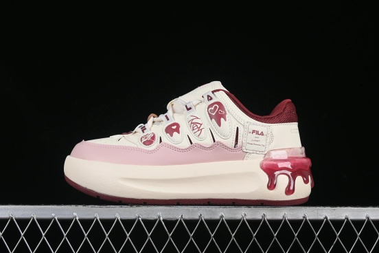 FILA x Artist Series – Limited Edition Drip Detailing Sneakers in Cream & Burgundy