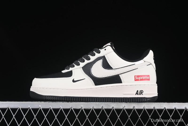 Nike Air Force 1 '07 Low Supreme Collaboration Beige Black Spliced Casual Sneakers with Strap - HH7518-056