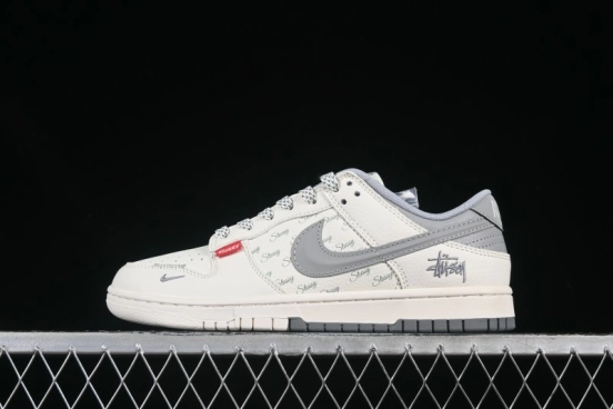 Nike SB Dunk Low Stussy Collaboration 3D Grey Swoosh Anniversary Custom Low-Top Casual Skate Shoes - XS6089-540