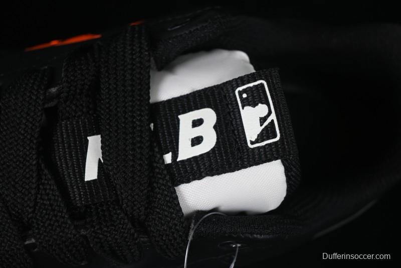 NY Yankees Black Leather Sneakers with Bold Orange Logo