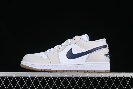 Nike Air Jordan 1 Low AJ1 Casual Sneakers with Cream and Blue Accents - 553558-146