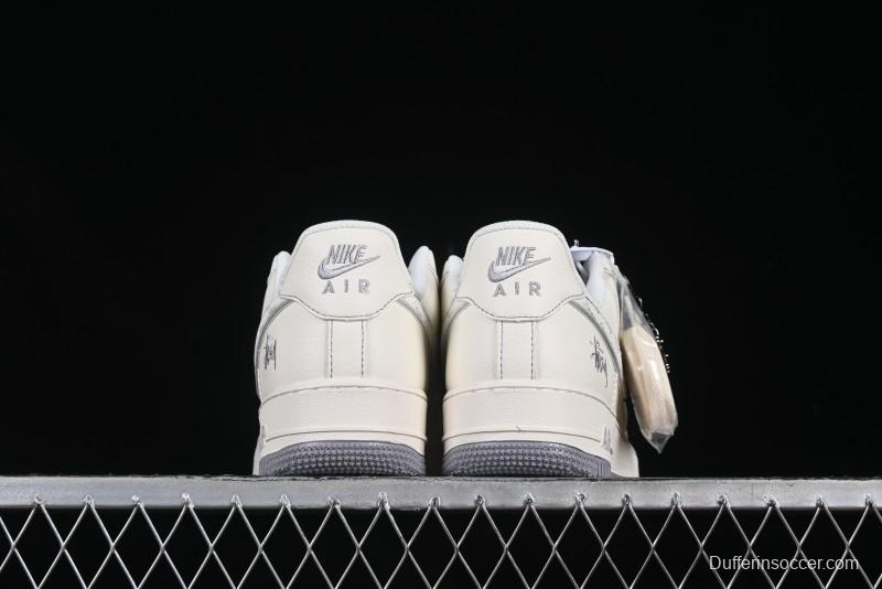 Nike Air Force 1 '07 Low Stussy Collaboration Grey Swoosh Casual Sneakers - HH7518-041