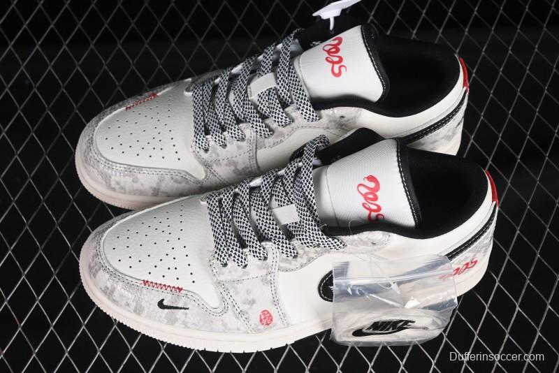 Nike Air Jordan 1 Low AJ1 Year of the Snake Limited Edition Two-Tone Black Snake Scale High-End Custom Retro Basketball Shoes - SJ9950-055