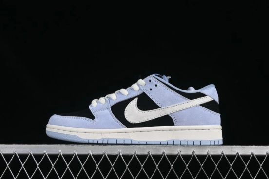 Nike SB Dunk Low Aluminum Skateboarding Shoes with Black Blue White Swoosh - HF3063-400