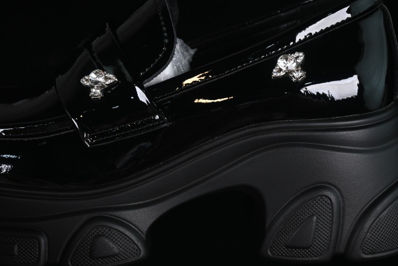 Black Patent Chunky Platform Loafers with Metal Embellishments
