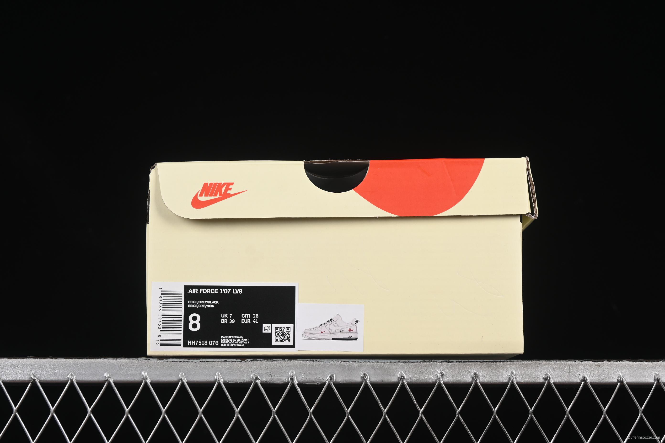 Nike Air Force 1 '07 Low Stussy Collaboration Black Dual-Print Casual Sneakers - HH7518-076