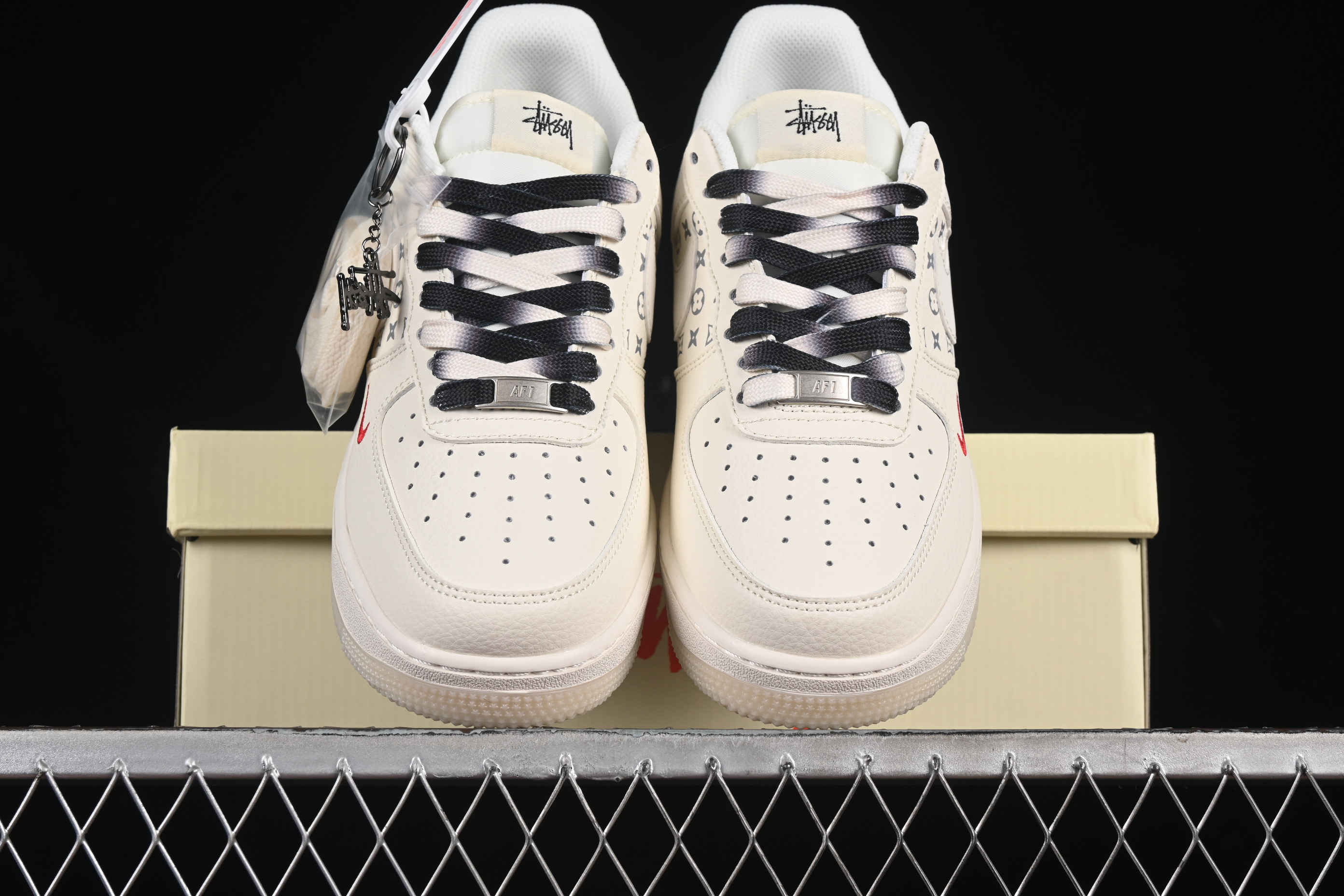 Nike Air Force 1 '07 Low Stussy Collaboration Black Dual-Print Casual Sneakers - HH7518-076