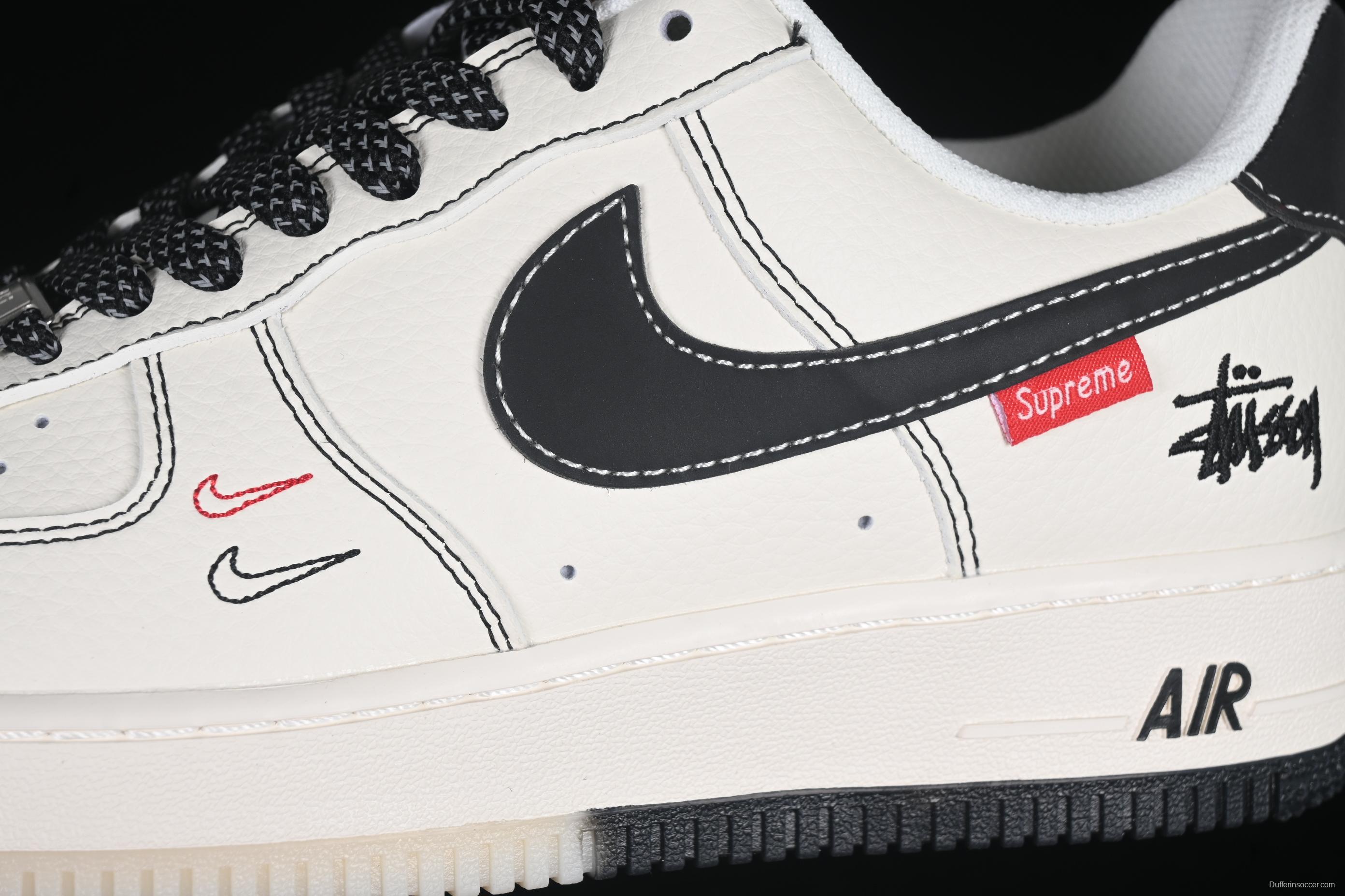 Nike Air Force 1 '07 Low Stussy Collaboration Black Dual-Tone Embroidery Casual Sneakers - HH7518-036