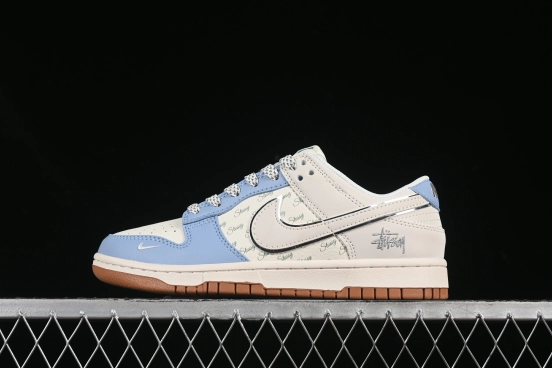 Nike SB Dunk Low Stussy Collaboration White Blue Gum Anniversary Custom Low-Top Skate Shoes - ZH2598-246
