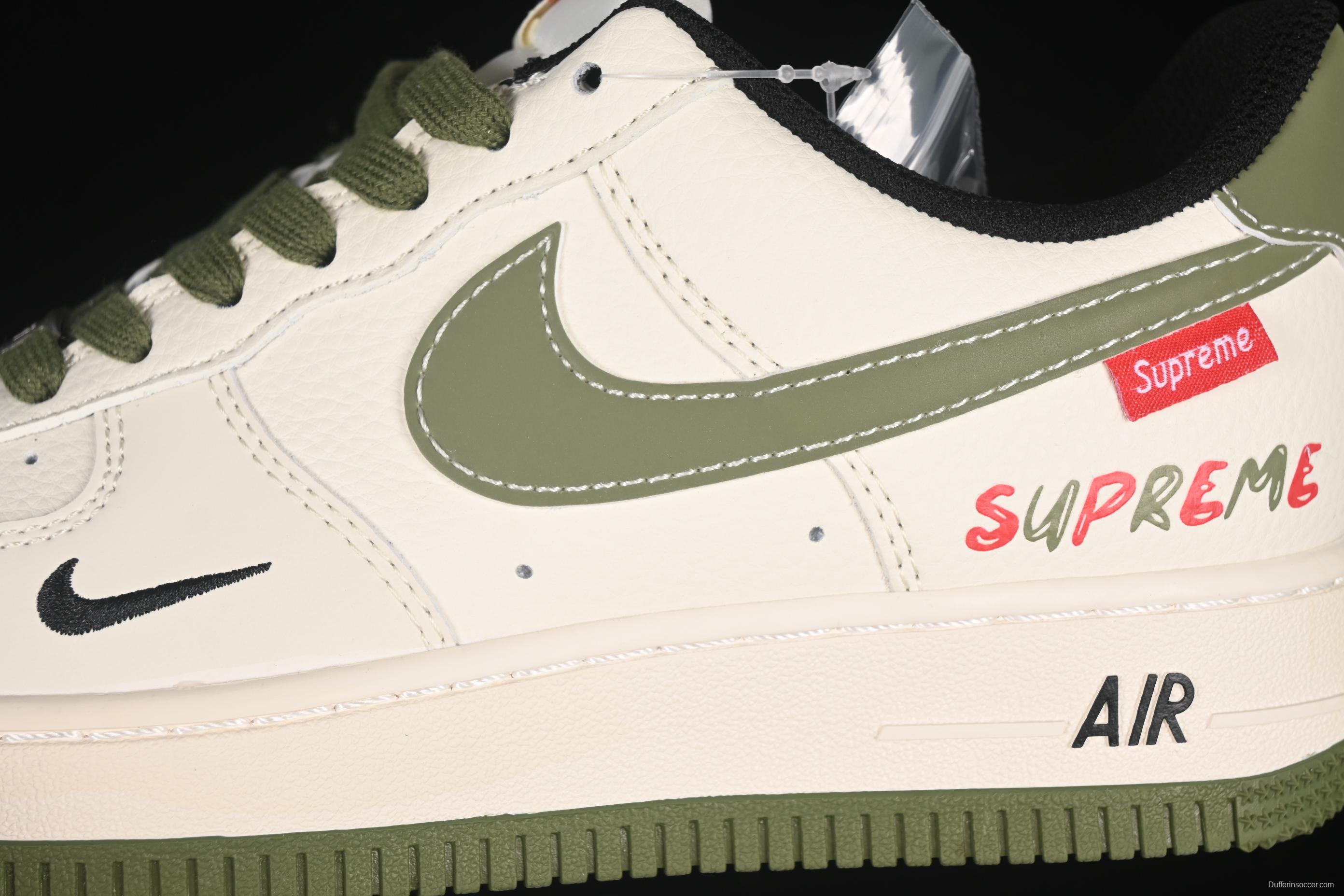 Nike Air Force 1 '07 Low Supreme Collaboration Military Green Red Logo Casual Sneakers - XS1958-566