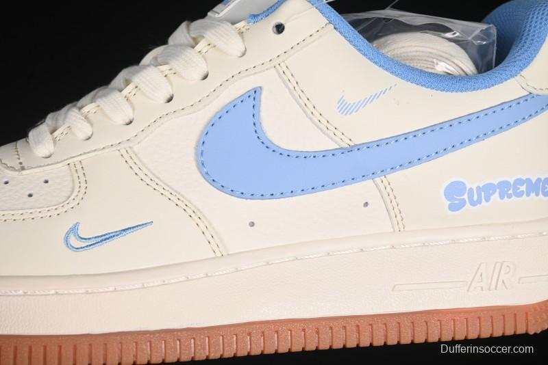 Nike Air Force 1 '07 Low Supreme Collaboration Blue Swoosh Gum Sole Casual Sneakers - XS1958-547