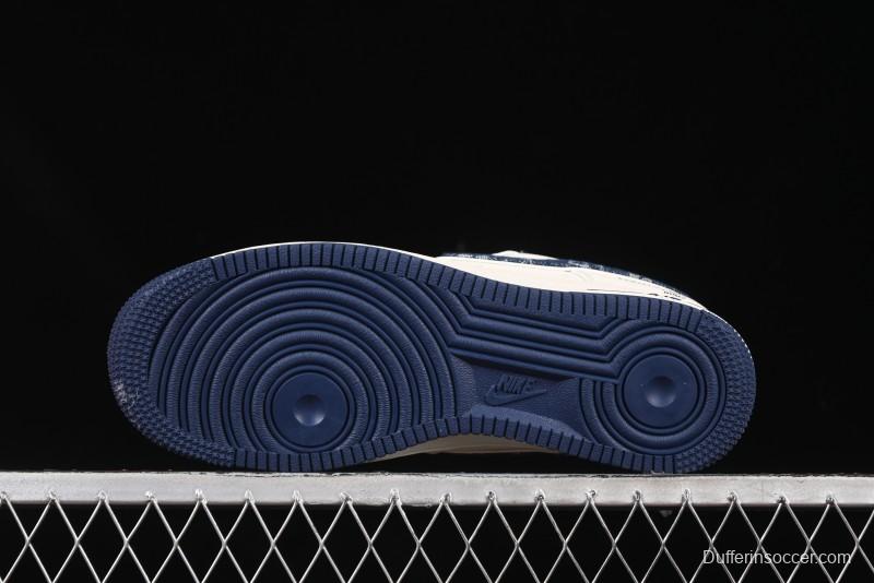 Nike Air Force 1'07 Low LV Collaboration Blue Denim Swoosh Casual Sneakers - XX3168-128
