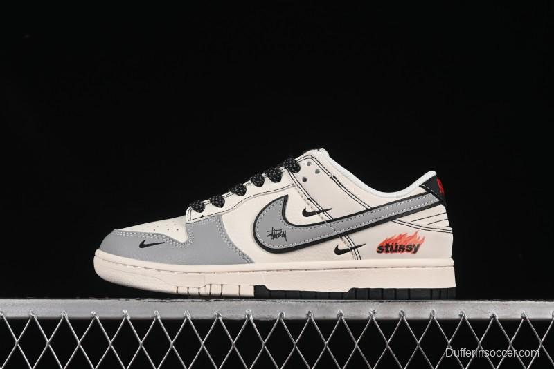 Nike SB Dunk Low Stussy Collaboration Dual-Tone Black Grey Anniversary Custom Low-Top Skate Shoes - ZH2598-227