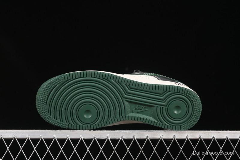 Nike Air Force 1 '07 Low Stussy Collaboration Black Green Swoosh Casual Sneakers - XS1958-572