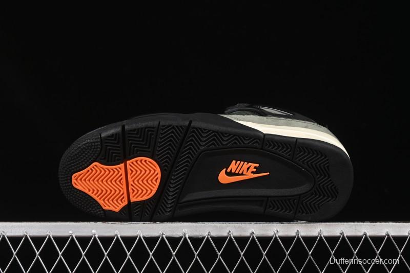 Nike Undefeated x Air Jordan 4 OG Sneakers in Olive Green Suede with Orange and Black Accents - IB1519-200