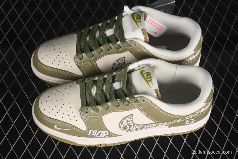 Nike SB Dunk Low Dior Graffiti Green Swoosh Anniversary Custom Low Top Casual Skate Shoes - KK1333-044