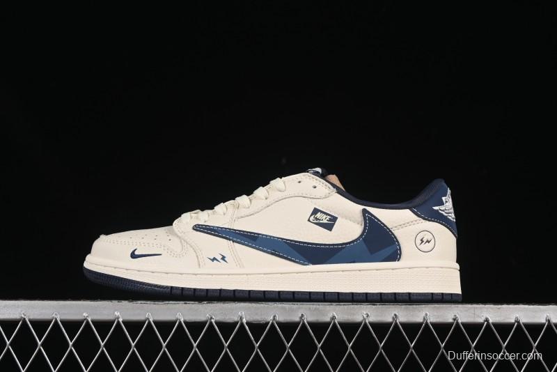 Nike Travis Scott x Fragment Design x Air Jordan 1 Low OG SP AJ1 Lightning Blue Hook Low-top Casual Sneakers - LD2025-022
